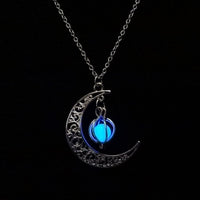 Glow In the Dark Pendant Necklaces For Women Silver Plated Chain Long Night Moon Necklaces Women Fashion Jewelry Necklaces