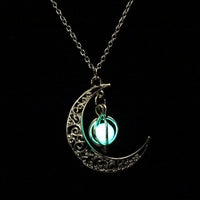 Glow In the Dark Pendant Necklaces For Women Silver Plated Chain Long Night Moon Necklaces Women Fashion Jewelry Necklaces