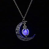 Glow In the Dark Pendant Necklaces For Women Silver Plated Chain Long Night Moon Necklaces Women Fashion Jewelry Necklaces