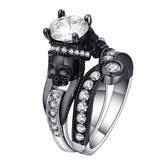 Ufooro Skull Ring Set For Women Men Punk Style Fashion Jewelry Charm Black Round Cubic Zirconia evil Skeleton Ring Set For Party