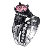 Ufooro Skull Ring Set For Women Men Punk Style Fashion Jewelry Charm Black Round Cubic Zirconia evil Skeleton Ring Set For Party