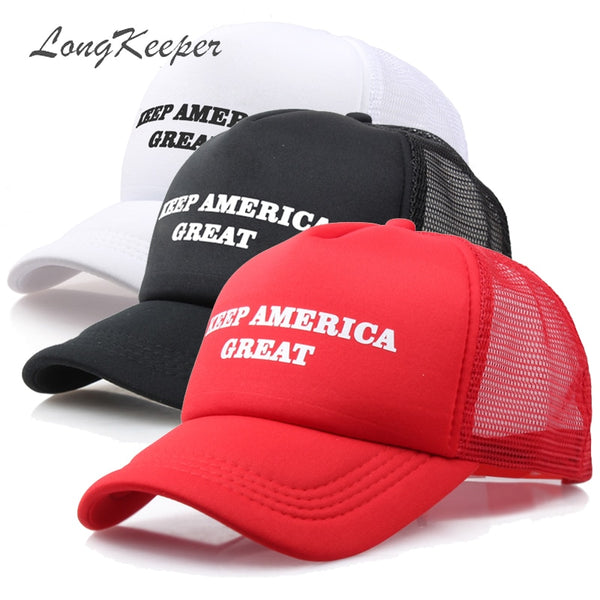 LongKeeper Men Trump Keep America Great Donald Printing Baseball Caps Women Adjustable Black White Red Snapback Hat Wholesale