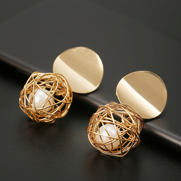 New Fashion Stud Earrings For Women Golden Color Round Ball  Geometric Earrings For Party Wedding Gift Wholesale Ear Jewelry