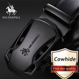 NO.ONEPAUL Brand Fashion Automatic Buckle Black Genuine Leather Belt Men's Belts Cow Leather Belts for Men 3.5cm Width WQE789