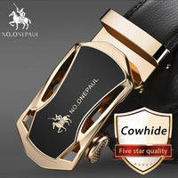 NO.ONEPAUL Brand Fashion Automatic Buckle Black Genuine Leather Belt Men's Belts Cow Leather Belts for Men 3.5cm Width WQE789