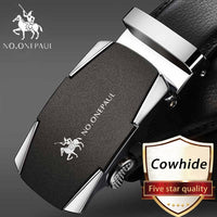 NO.ONEPAUL Brand Fashion Automatic Buckle Black Genuine Leather Belt Men's Belts Cow Leather Belts for Men 3.5cm Width WQE789