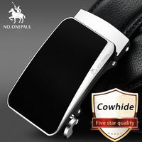 NO.ONEPAUL Brand Fashion Automatic Buckle Black Genuine Leather Belt Men's Belts Cow Leather Belts for Men 3.5cm Width WQE789