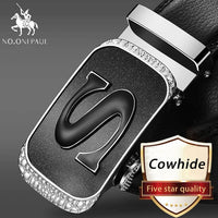 NO.ONEPAUL Brand Fashion Automatic Buckle Black Genuine Leather Belt Men's Belts Cow Leather Belts for Men 3.5cm Width WQE789