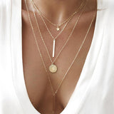 Bls-miracle Bohemian Multi layer Pendant Necklaces For Women Fashion Golden Geometric Charm Chains Necklace Jewelry Wholesale
