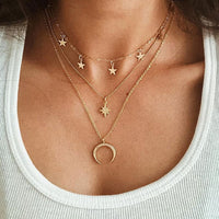 Bls-miracle Bohemian Multi layer Pendant Necklaces For Women Fashion Golden Geometric Charm Chains Necklace Jewelry Wholesale