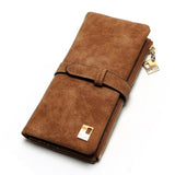 2019 New Fashion Women Wallets Drawstring Nubuck Leather Zipper Wallet Women's Long Design Purse Two Fold More Color Clutch