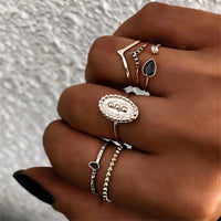 IPARAM Bohemian Vintage Gold Crescent Geometric Joint Ring Set for Women Crystal Personality Design Ring Set Party Jewelry Gift