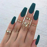 IPARAM Bohemian Vintage Gold Crescent Geometric Joint Ring Set for Women Crystal Personality Design Ring Set Party Jewelry Gift