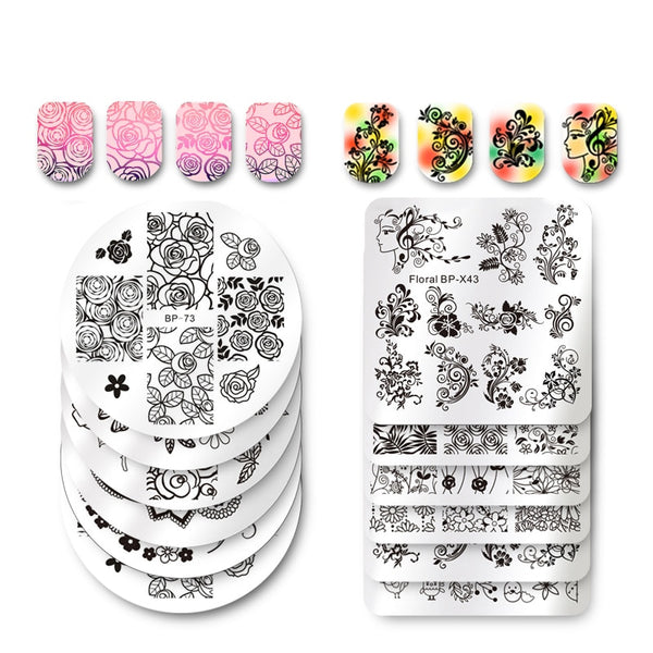 BORN PRETTY Square Nail Art Stamp Template Flower Vine Rose Leaves Floral Image Pattern Printing Plate for Manicure Stencil 6cm