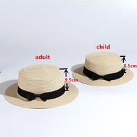 2019 simple Summer Parent-child Beach Hat Female Casual Panama Hat Lady Brand Women Flat brim Bowknot Straw cap girls Sun Hat