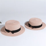 2019 simple Summer Parent-child Beach Hat Female Casual Panama Hat Lady Brand Women Flat brim Bowknot Straw cap girls Sun Hat