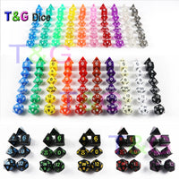 Wholesales 7pc/lot Dice Set  D4,D6,D8,D10,D10%,D12,D20 25 Colors  Different Color Dragons and Dungeons