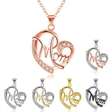 HUITAN Fashion Letter MOM Heart Shape Inlaid Crystal Pendant Necklace Mother's Day Gift High Quality Jewelry Wholesale Lots Bulk