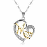 HUITAN Fashion Letter MOM Heart Shape Inlaid Crystal Pendant Necklace Mother's Day Gift High Quality Jewelry Wholesale Lots Bulk