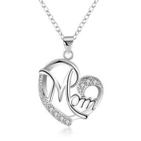 HUITAN Fashion Letter MOM Heart Shape Inlaid Crystal Pendant Necklace Mother's Day Gift High Quality Jewelry Wholesale Lots Bulk