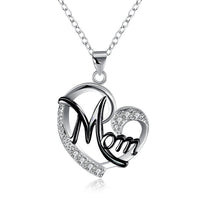 HUITAN Fashion Letter MOM Heart Shape Inlaid Crystal Pendant Necklace Mother's Day Gift High Quality Jewelry Wholesale Lots Bulk