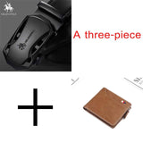 NO.ONEPAUL Brand Fashion Automatic Buckle Black Genuine Leather Belt Men's Belts Cow Leather Belts for Men 3.5cm Width WQE789