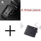 NO.ONEPAUL Brand Fashion Automatic Buckle Black Genuine Leather Belt Men's Belts Cow Leather Belts for Men 3.5cm Width WQE789