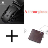 NO.ONEPAUL Brand Fashion Automatic Buckle Black Genuine Leather Belt Men's Belts Cow Leather Belts for Men 3.5cm Width WQE789