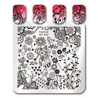 BORN PRETTY Square Nail Art Stamp Template Flower Vine Rose Leaves Floral Image Pattern Printing Plate for Manicure Stencil 6cm