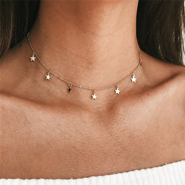 Star Necklace Women Choker Kolye Gold Silvery Moon Necklaces Boho Pendants Collier Femme Chain Collar collares de moda 2019 G2
