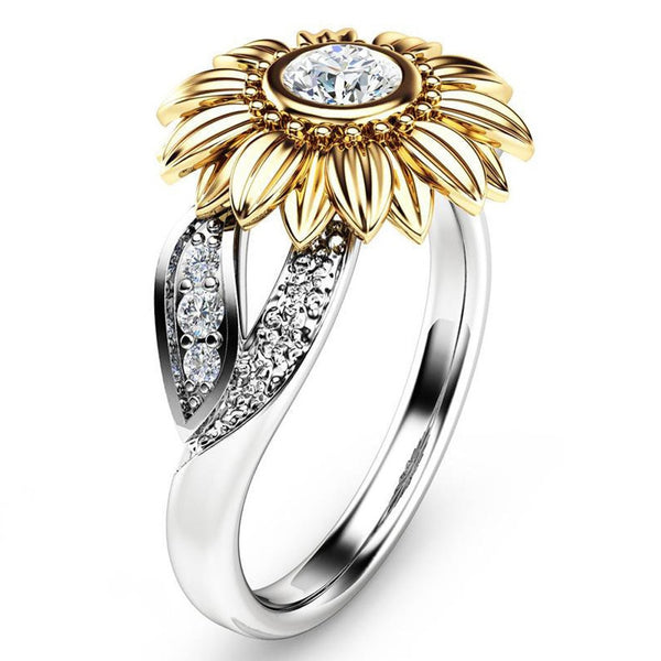 MKENDN New CZ Stone Fashion Jewelry Femme Gold Silver Color Cute Sunflower Crystal Wedding Rings for Women