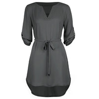 Women Polyester Solid Casual Straight Regular Above Knee Natural Mini Dress